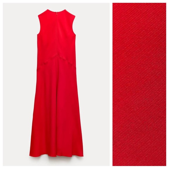 NWT. Zara ZW Collection Red viscose Blend Midi Dress with Pockets. Size. S. - Picture 6 of 12